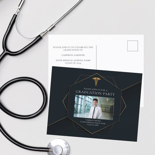Chic Medical School Photo Graduation Party Invitation Postcard