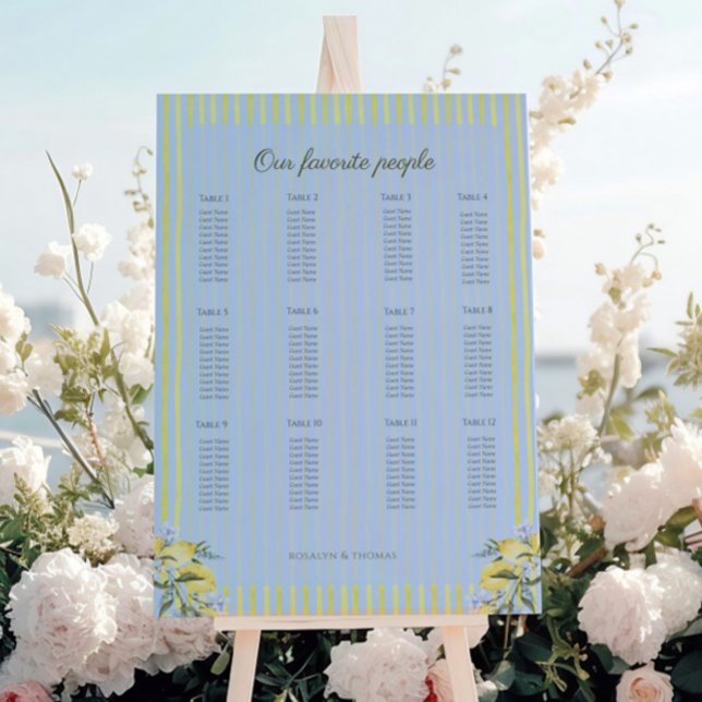 Chic Mediterranean Italian Wedding Seating Charts Foam Board (Creator Uploaded)