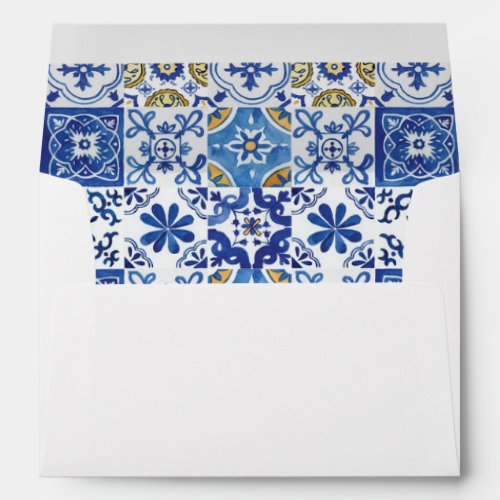 Chic Mediterranean Mosaic Tiles Blue Azure Yellow Envelope