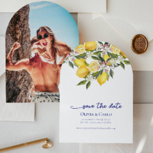 Chic Mediterranean Photo Wedding Save the Date Invitation