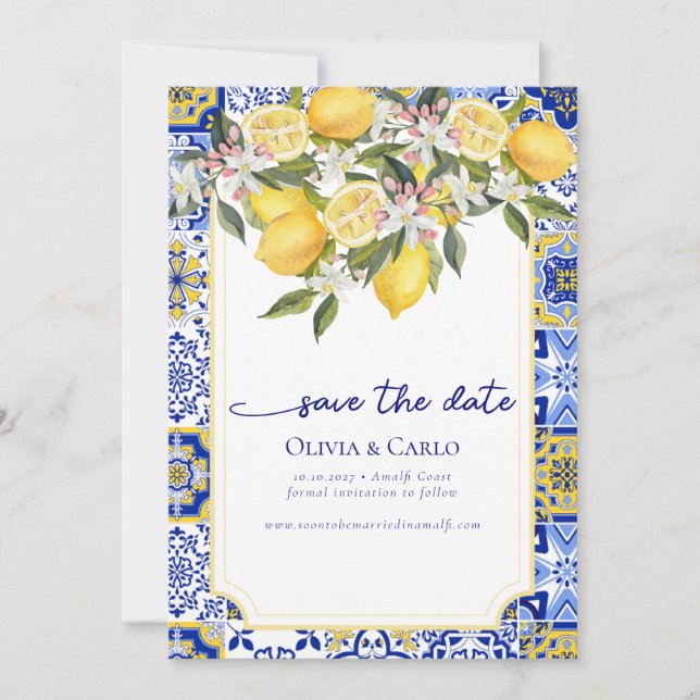 Chic Mediterranean  Photo Wedding Save the Date Invitation (Front)