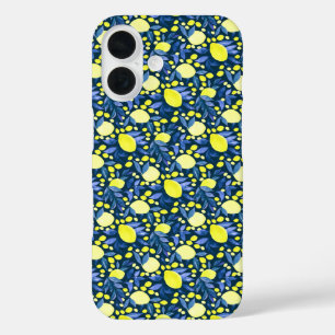 Chic Mediterranean Rustic Lemons Blue Leaf iPhone 16 Case
