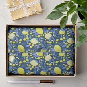 Chic Mediterranean Rustic Lemons Blue Leaf Tissue Paper