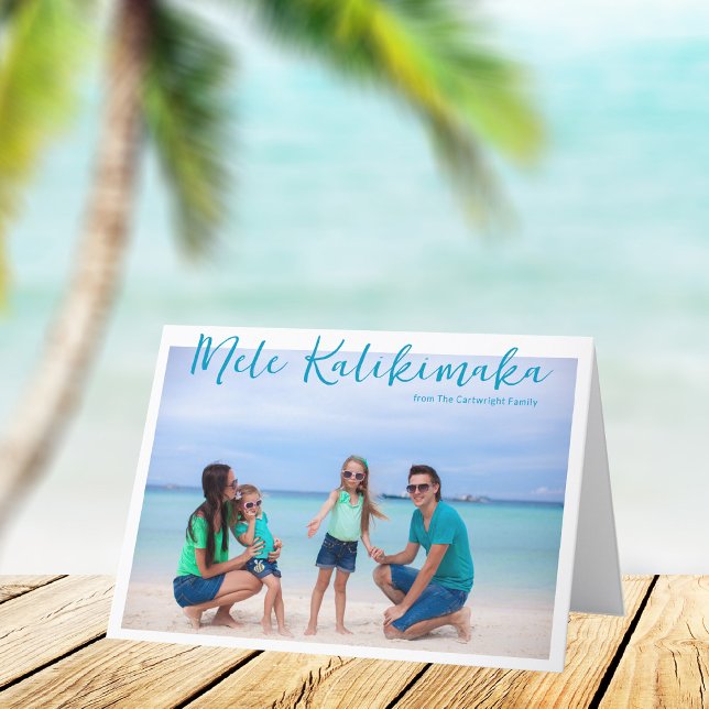 Chic Mele Kalikimaka Beach Christmas Photo Folded Holiday Card (Creator Uploaded)