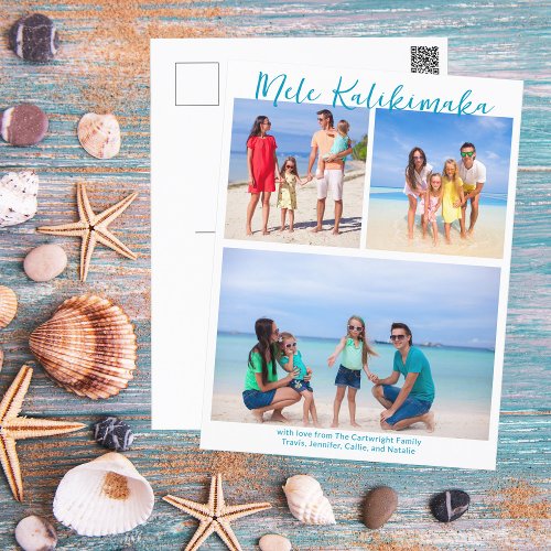 Chic Mele Kalikimaka Family Photo Collage Coastal Postcard
