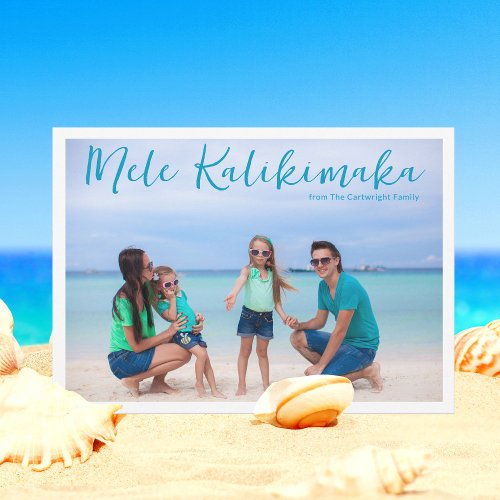 Chic Mele Kalikimaka Full Family Photo Tropical Holiday Card