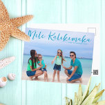 Chic Mele Kalikimaka Full Family Photo Tropical Postcard<br><div class="desc">Chic customizable beach family photo Christmas postcard with your favorite tropical photo in the sun. Add a full photograph of your favorite memory from your island vacation to the coast on the front. Beautiful coastal holiday postcards with a clean,  modern design and pretty blue script over the picture.</div>