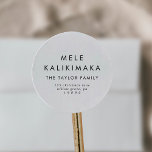 Chic Mele Kalikimaka Return Address Envelope Classic Round Sticker<br><div class="desc">These chic Mele Kalikimaka return address envelope stickers are perfect for a modern holiday card or invitation envelope. The simple design features classic minimalist black and white typography with a rustic boho feel. Customizable in any color. Keep the design minimal and elegant, as is, or personalize it by adding your...</div>
