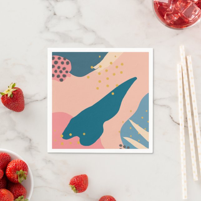 Chic Memphis Style Abstract Gold Pink & Teal Paper Napkins (Insitu)