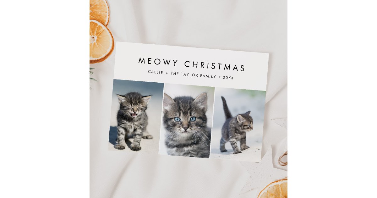 Chic Meowy Christmas New Cat Photo Family Holiday Card | Zazzle