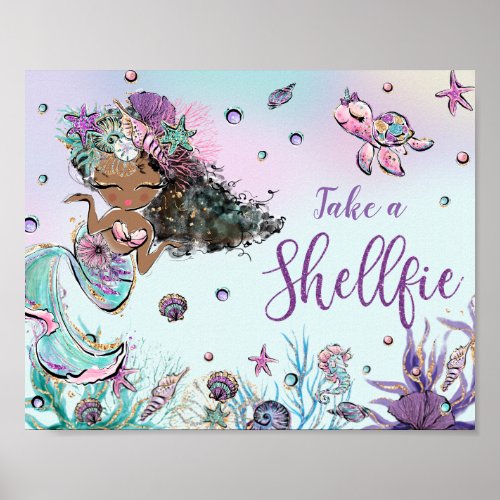Chic Mermaid Birthday Baby Shower Take a Shellfie Poster