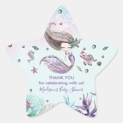 Chic Mermaid Birthday Baby Shower Thank You Favor Star Sticker