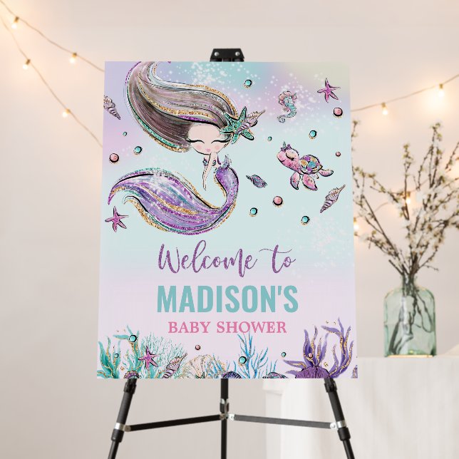 Chic Mermaid Birthday Party Baby Shower Welcome Foam Board (In Situ (Stand))
