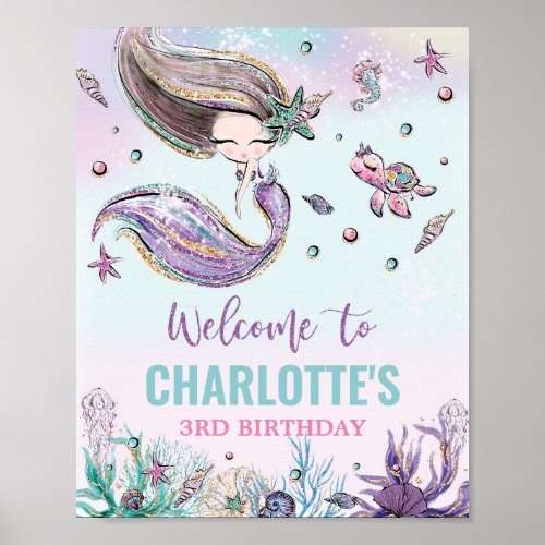Chic Mermaid Birthday Under the Sea Welcome Sign