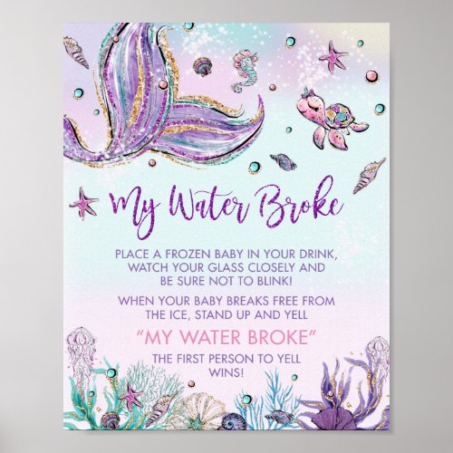 Chic Mermaid Tail Baby Shower My Water Broke Game  Poster