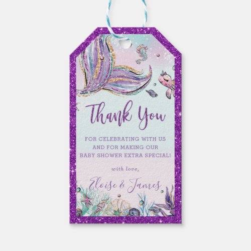 Chic Mermaid Tail Baby Shower Thank You Favor Gift Tags