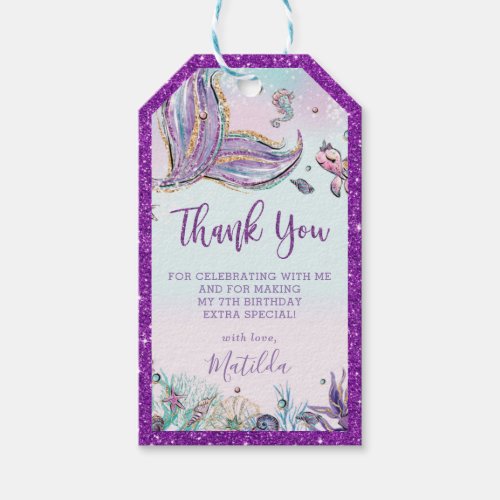 Chic Mermaid Tail Birthday Party Thank You Favor Gift Tags