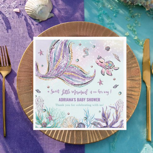 Chic Mermaid Tail Under the Sea Baby Shower Party Napkins