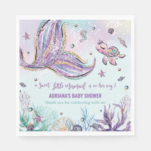 Chic Mermaid Tail Under the Sea Baby Shower Party Napkins