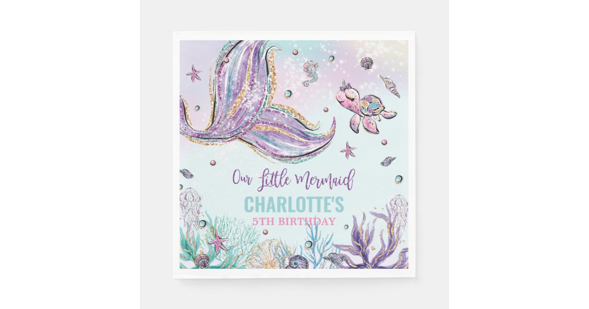 Chic Mermaid Tail Under the Sea Birthday Party Napkins | Zazzle