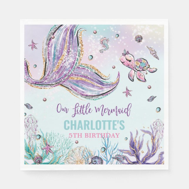 Chic Mermaid Tail Under the Sea Birthday Party Napkins (Front)