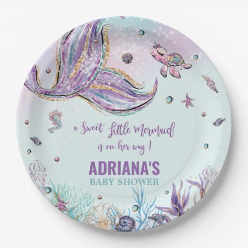 Chic Mermaid Tail Under the Sea Girl Baby Shower Paper Plates