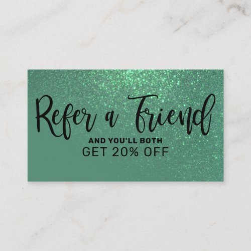 Chic Mermaid Teal Glitter Gradient Typography Referral Card