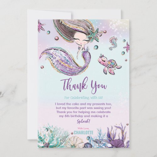 Chic Mermaid Under the Sea Birthday Baby Shower Thank You Card