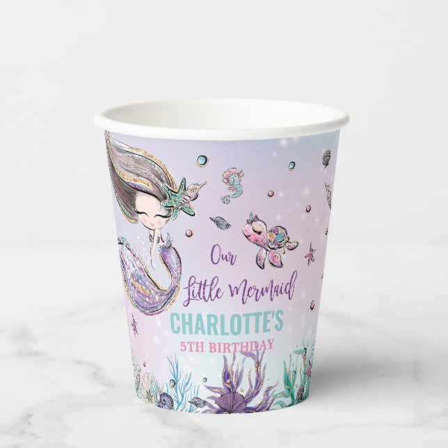 Chic  Mermaid Under the Sea Birthday Pool Party Paper Cups (Front)