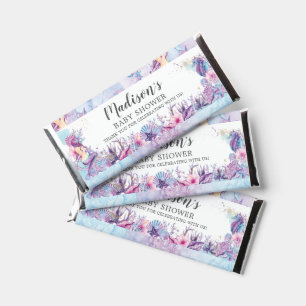 Chic Mermaid Under the Sea Pink Purple Baby Shower Hershey Bar Favors