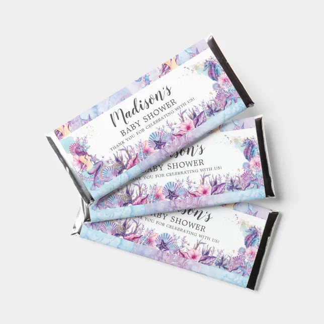 Chic Mermaid Under the Sea Pink Purple Baby Shower Hershey Bar Favors ...
