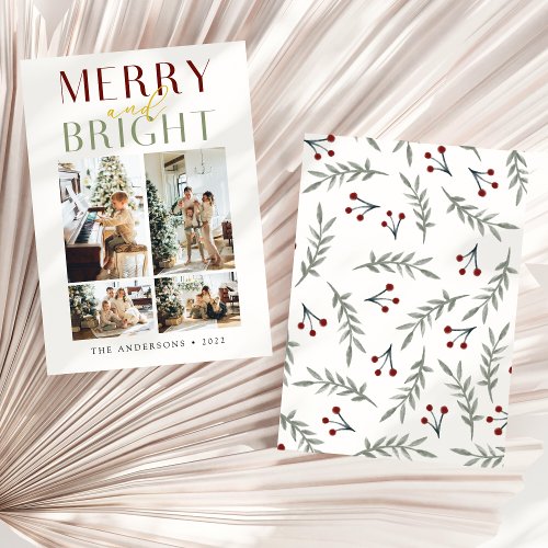 Chic Merry and Bright Four Photo Holiday Card