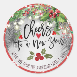 Chic Merry Christmas Cheers to A New Year Greeting Classic Round Sticker