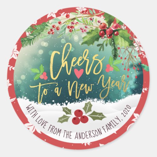 Chic Merry Christmas Cheers to A New Year Greeting Classic Round Sticker
