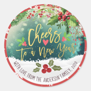 Chic Merry Christmas Cheers to A New Year Greeting Classic Round Sticker