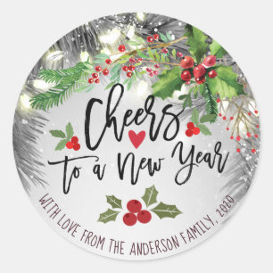 Chic Merry Christmas Cheers to A New Year Greeting Classic Round Sticker