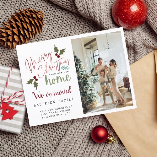 Chic Merry Christmas From New Home Photo Moving Announcement Postcard