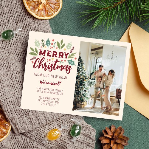 Chic Merry Christmas From New Home Photo Moving Announcement Postcard