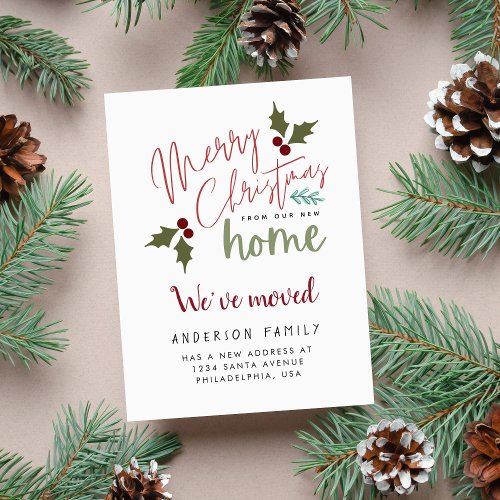 Chic Merry Christmas From Our New Home Moving Announcement Postcard