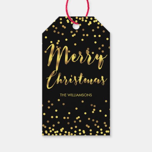 Chic Merry Christmas Gold Foil Confetti Black Gift Tags