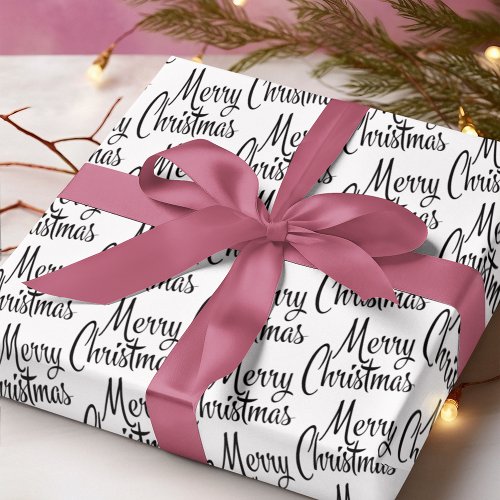 Chic Merry Christmas Greeting Wish On White Wrapping Paper