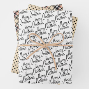 Chic Merry Christmas Greeting Wish On White Wrapping Paper Sheets