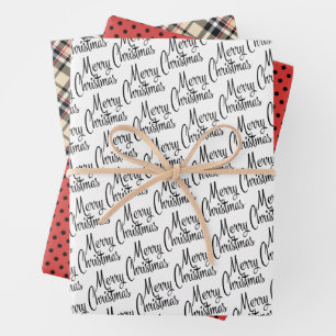 Chic Merry Christmas Greeting Wish On White Wrapping Paper Sheets