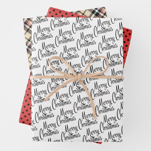 Chic Merry Christmas Greeting Wish On White Wrapping Paper Sheets (In situ)