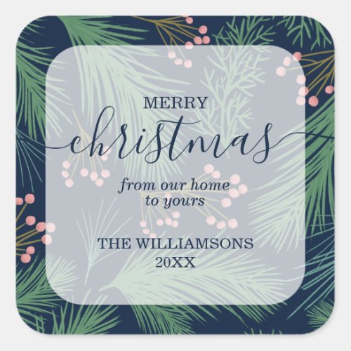 Chic Merry Christmas Navy Square Sticker