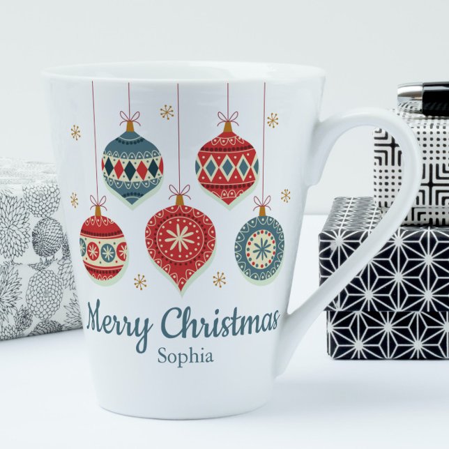 Chic Merry Christmas Ornaments Personalized Latte Mug (Creator Uploaded)