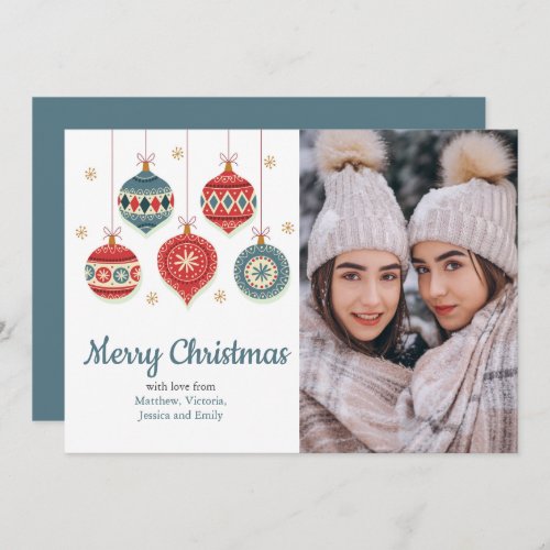 Chic Merry Christmas Ornaments Personalized Photo Card