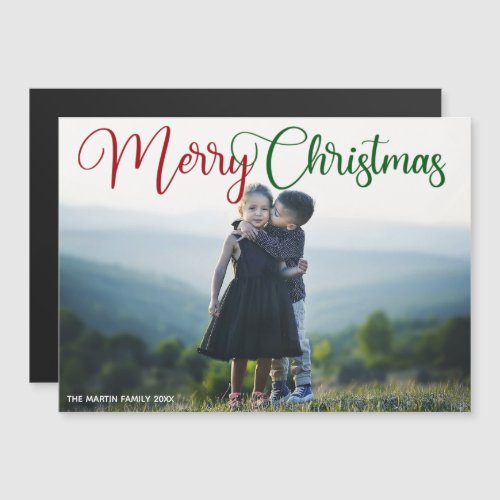 Chic Merry Christmas Photo Script Magnet Card