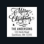 Chic Merry Christmas Script Holiday Return Address Rubber Stamp<br><div class="desc">Festive Holiday stamp in brush script typography reading MERRY CHRISTMAS surrounded by stars over your custom family name and return address. Modern and chic,  this will be the perfect compliment for your season's greetings.</div>