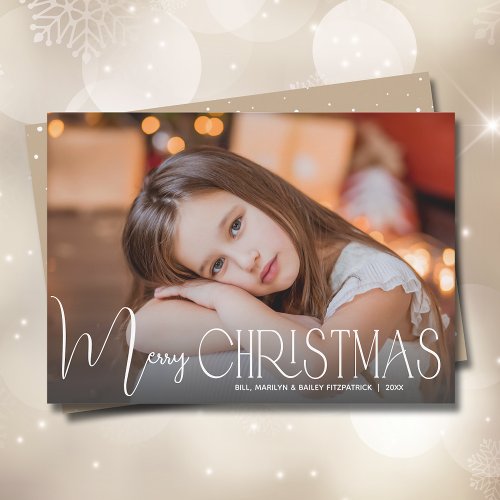 Chic Merry Christmas Script Photo Holiday Card
